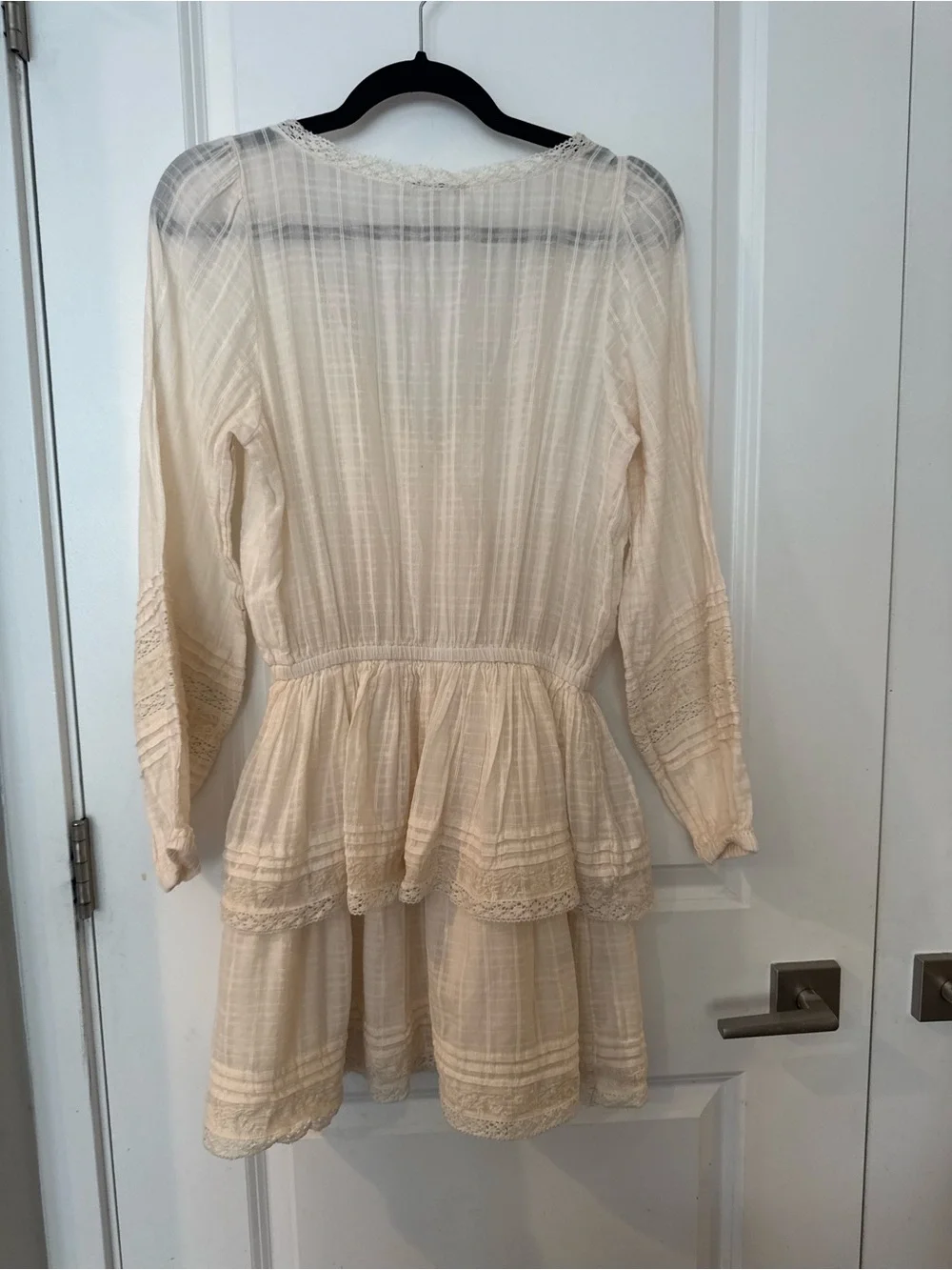 Women’s American Eagle Dainty Cream Lace-Trim Ruffle Hem Dress